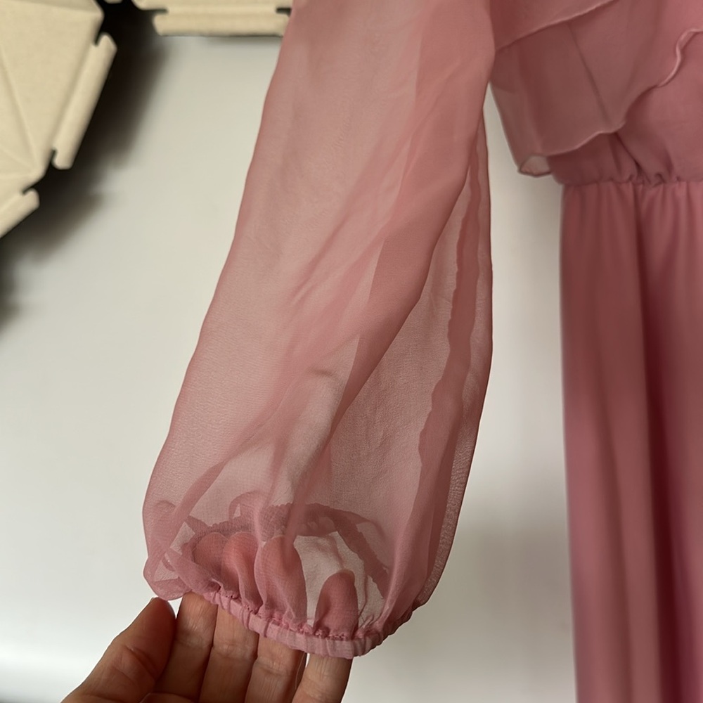 Vintage Amy Deb Elegant  Chiffon Easter Dress midi length size medium pink sheer - Picture 4 of 7